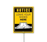 Vdenvileye Letrero con estaca, de aluminio resistente y resistente, sin óxido, de 7 x 8.8 pulgadas, con texto en inglés "Leave Your Shoes Here", para decoración del hogar, regalo