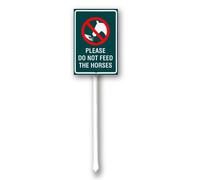 Vdenvileye Letrero de advertencia con estaca con texto en inglés "Please Do Not Feed The Horses", de aluminio de 7 x 8.8 pulgadas para patio, entrada y áreas comunitarias al aire libre