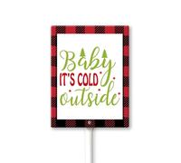 Vdenvileye Letrero de invierno con estaca para exteriores, 4.6 x 6 pulgadas, letrero de aluminio con texto en inglés "Baby Its Cold Outsid", decoración de Navidad, hogar, patio, jardín, decoración de