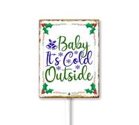 Vdenvileye Letrero de invierno con estaca para exteriores, 4.6 x 6 pulgadas, letrero de aluminio con texto en inglés "Baby Its Cold Outsid", decoración de Navidad, hogar, patio, jardín, decoración de
