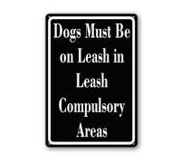 Vdenvileye Letrero de metal de aluminio resistente con texto en inglés "Dogs Must Be on Leash in Leash-Obligsory Areas 30 × 40 cm, decoración de pared de metal resistente para patio, patio, porche