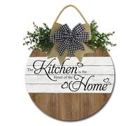 Vdenvileye Letrero decorativo de madera para cocina, con texto en inglés "The Kitchen Is the Heart of the Home" (La cocina es el corazón del hogar), placa de madera impresa, decoración rústica de