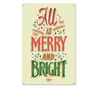 Vdenvileye Letrero vintage de decoración de Navidad rústico con texto en inglés "All Is Merry And Bright" para decoración de pared del hogar, granja, cafetería, bar, 12 x 16 pulgadas