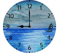 Vdenvileye Reloj de pared de madera de 10 pulgadas, silencioso, sin tictac, para oficina, baño, sala de estar, comedor, decoración de cocina, mar de acuarela con un barco, reloj colgante redondo