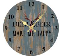 Vdenvileye Reloj silencioso de madera con ciervo y cerveza me hace feliz, regalos divertidos de caza para hombre, casa de campo, cabaña, cueva, decoración de pared, regalo de jubilación, 25 x 25 cm