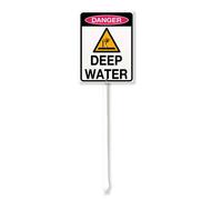 Vdenvileye Señal de peligro para patio de aguas profundas con estaca, 11,5 x 15 cm, de aluminio inoxidable, decoración de césped, letrero de peligro al aire libre, calle, jardín