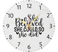 Vdenvileye She Believed She Could So She Did - Reloj de pared para decoración de sala de estar, 12 pulgadas, reloj redondo colgante de resorte, silencioso, sin tictac, funciona con pilas, fácil de