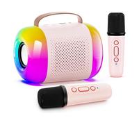 vdha Mini Máquina de Karaoke para Niños y Adultos, Altavoz Bluetooth Portátil con 2 Micrófonos Inalámbricos y Luces LED de Colores