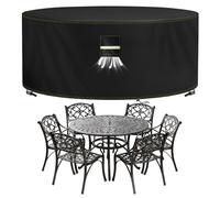 VDISRR Funda Mesa Exterior Impermeable Ø130 x 71 cm, Tela Oxford 420D Funda Protectora Muebles de Jardin Cubre Mesa y Sillas Exterior con Salida de Aire Anti-UV, Antivento, Antipolvo