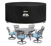 VDISRR Funda Mesa Exterior Impermeable Ø190 x 74 cm, Tela Oxford 420D Funda Protectora Muebles de Jardin Cubre Mesa y Sillas Exterior con Salida de Aire Anti-UV, Antivento, Antipolvo