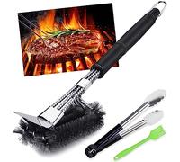 VDISRR - Juego de 3 cepillos para barbacoa de hierro fundido (cerdas de acero inoxidable de tres hileras, mango largo de plástico, para barbacoa de carbón vegetal, eléctrico y de gas