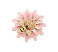VDLLQYN, Broche de margaritas y abeja, flor esmaltada rosa de primavera, Pin de insecto de miel, insignia Simple elegante Vintage, accesorios de regalo for fiestas for niñas,Broches(Pink)