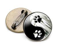 VDLLQYN, Broches Yin Yang negro blanco Tai Chi mariposa dragón gato patrón broche redondo cristal gema Metal Pins,Broches(4)