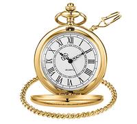 VDLLQYN, Reloj de Bolsillo clásico de Acero Liso con Cadena y números Romanos for Hombre y Mujer, Colgante, Regalo de cumpleaños for el Día del Padre,Relojes de Bolsillo(Gold)