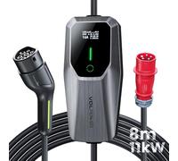 VDLPOWEREU Cargador de Coche Eléctrico 11kW Trifásico Tipo 2 CEE Socket (5 Pin) EV Cargador Wallbox Estación de Carga Móvil Ajustable 6-16A 8 Meter, Cable de Carga Compatible con EV PHEV