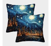 VDYNDYIW Cielo Estrellado Fundas Cojines Decorativa Juego De 2 Estilo Van Gogh Funda De Almohada Funda De Cojín 3D con Fundas De Cojín Estampadas 45x45cm