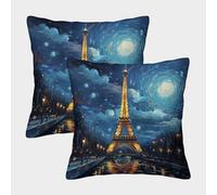 VDYNDYIW Torre Eiffel Fundas Cojines Antialérgicas 2 Piezas París de Noche Funda De Almohada Poliéster Cuadradas El Rincón Mascota 50x50cm