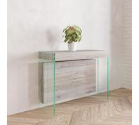 VE.CA.s.r.l. - Mesa Consola Extensible Crystal - con Compartimento para Extensiones - En Vidrio - Extensible de 40 cm a 250 cm - En Madera - Diseño para Cocina y Hogar - Color: Roble Vintage