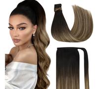 Ve Extensiones de cola soleada Ombre Human Hair Ponytail Extension Natural Black Ombre Dark Brown con rubia flexible alrededor de la cola de caballo