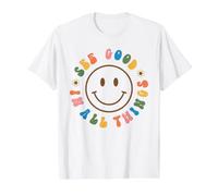 Vea lo Bueno en Todas Las Cosas Retro Happy Graphic Aesthetic Camiseta gráfica económica, Hombre, Blanco, L