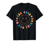 Vea lo Bueno en Todas Las Cosas Retro Happy Graphic Aesthetic Camiseta gráfica económica, Hombre, Negro, XL