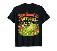 Vea lo Bueno en Todo lo relacionado con una Linda Cita de positividad con Forma de Rana Floral Camiseta