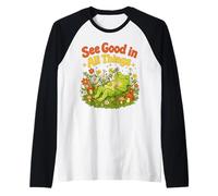 Vea lo Bueno en Todo lo relacionado con una Linda Cita de positividad con Forma de Rana Floral Camiseta Manga Raglan
