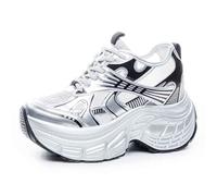 VEACAM Zapatillas de cuña de Plataforma para Mujeres y niñas 3 Pulgadas de Altura Aumento de Altura de tacón Oculto Aumento de Altura Zapatos de Moda para Caminar,Silver 1,37 EU