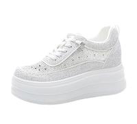 VEACAM Zapatillas De Deporte De Plataforma para Mujer, Zapatillas De Deporte De Moda De Caña Baja Femenina con Cordones Que Aumentan Los Zapatos,Blanca,37 EU