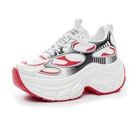 VEACAM Zapatillas De Moda De Caña Alta para Mujer Tacón De Cuña Elevado Oculto Aumento De Altura De 3.5 Pulgadas Zapatos Casuales para Caminar,Rojo,38 EU