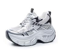 VEACAM Zapatillas De Moda para Mujer con Cuñas Ocultas Zapatos Ligeros De Caña Alta con Cordones Y Plataforma para Mujeres Y Niñas,Plata,36 EU