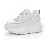 VEACAM Zapatillas De Plataforma con Parte Superior De Cuero, Tacón Alto Oculto, Cordones De Moda, Zapatos De Cuña Que Aumentan Aproximadamente 2,8 Pulgadas,Blanca,36 EU