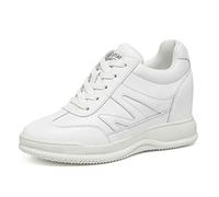 VEACAM Zapatillas De Plataforma para Mujeres con Tacón Oculto Alto, Zapatos De Cuña De Cuero, Moda con Cordones, Aumentan 2.75 Pulgadas De Altura.,Negro,40 EU