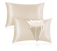 Veaken - Juego de 2 Fundas de Almohada de Seda para Cabello y Piel, 100% Seda de Morera 25 Momme 600 Hilos de Seda Pura con Cremallera Oculta, tamaño estándar, 50,8 x 66 cm, Color Beige