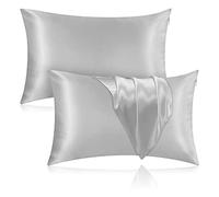 Veaken - Juego de 2 Fundas de Almohada de Seda para Cabello y Piel, 100% Seda de Morera 25 Momme 600 Hilos de Seda Pura con Cremallera Oculta, Grande, 50,8 x 76,2 cm, Color Gris