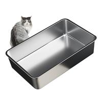 Vealind Caja de Arena para Gatos de Acero Inoxidable, Grande, 60 x 40 x 15 cm, para Gatos
