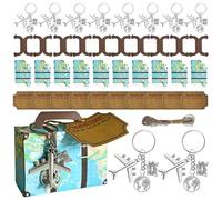 Veasbuu Caja de recuerdos de fiesta de maleta, 10 juegos de caja de dulces con billete de viaje, llaveros de avión de tierra, cajas de almacenamiento decorativas para bodas, fiestas temáticas de viaje