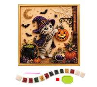 Veasbuu Halloween Pearl Painting DIY 3D Cat Pumpkin Wall Art