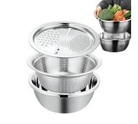 Veasbuu Juego de cuencos de malla - Cuenca de drenaje multiusos con rallador, cuenco colador de alimentos de acero inoxidable, para el hogar, apartamento, granja, cocina, comedor, restaurante