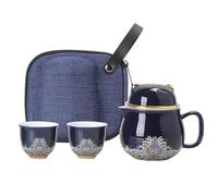 Veasbuu Juego de de cerámica portátil de cerámica, tazas de té de porcelana a prueba de golpes con colador para viajes y hogar