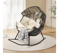 Veathzet Silla Mecedora para Exterior e Interior,Silla Tipo Huevo Extragrande de Mimbre de Polietileno con Cojín Grueso,Cómoda Silla Lounge,para Salón,Patio,Balcón,Porche,Jjardín Trasero