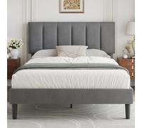 VECELO - Cama Doble Acolchada, somier de Plataforma con Soporte para láminas de Madera sólida, Tejido Aterciopelado, fácil Montaje, Color Beige