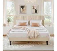 VECELO Cama tapizada de 140 x 200 cm, Cama Doble con cabecero de Altura Ajustable, Funda de Terciopelo y somier de láminas Estable, sin Ruido, fácil Montaje, para Dormitorio y habitación de Invitados