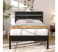 VECELO Estructura de Cama Individual de 90 x 200 cm con cabecero de Madera Gruesa y somier de láminas de Metal, Estable y silencioso, con Espacio de Almacenamiento de 31 cm, diseño Industrial para