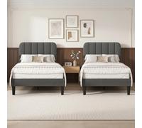 VECELO Juego de 2 Camas tapizadas 90 x 200 cm - Funda de Terciopelo, Marco de Cama Individual con somier de láminas de Madera Maciza, fácil Montaje, Ideal para Habitaciones Juveniles, Color Gris
