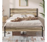 VECELO - Marco de Cama de 140 x 190 cm, somier de Plataforma con cabecera de Madera rústica Vintage, Soporte para láminas de Metal sólido, Almacenamiento bajo la Cama, Montaje fácil, Gris Pizarra