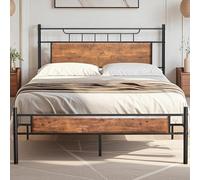 VECELO - Marco de Cama de 140 x 190 cm, somier de Plataforma Doble con cabecera de Madera, Soporte para láminas de Acero, Almacenamiento bajo la Cama, Montaje fácil, marrón