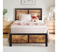 VECELO - Marco de Cama de 90 x 190 cm, somier de Plataforma con Cabeza rústica de Madera Vintage, Soporte para láminas de Metal sólido, Almacenamiento bajo la Cama, marrón