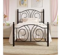 VECELO Marco de cama de 90 x 200 cm, cama de metal con cabecero alto y reposapiés, moderno minimalista cama juvenil para dormitorio, habitación de invitados, mucho espacio de almacenamiento debajo de