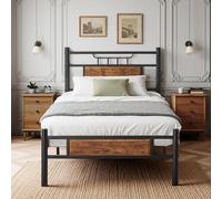 VECELO - Marco de Cama de 90 x 200 cm, somier de Plataforma Simple con cabecera de Madera, Soporte para láminas de Acero, Almacenamiento bajo la Cama, Montaje fácil, marrón
